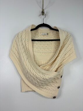 Fisherman Out of Ireland Wrap Sweater Womens Medium Cream Wool Cashmere Cable